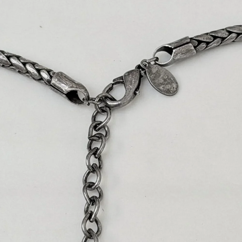 Chicos Vintage 18 In Herringbone Thick Rope Silvertone Necklace Chunky Statement